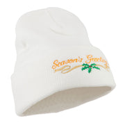 Seasons Greetings with Mistletoe Embroidered Long Beanie