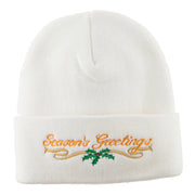 Seasons Greetings with Mistletoe Embroidered Long Beanie