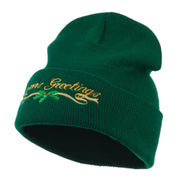 Seasons Greetings with Mistletoe Embroidered Long Beanie