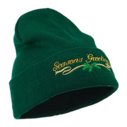 Seasons Greetings with Mistletoe Embroidered Long Beanie