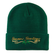 Seasons Greetings with Mistletoe Embroidered Long Beanie