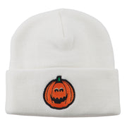 Halloween Surprised Jack o Lantern Embroidered Long Beanie