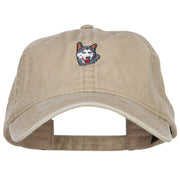 Siberian Husky Embroidered Washed Buckled Cap