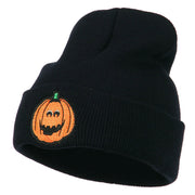 Halloween Surprised Jack o Lantern Embroidered Long Beanie