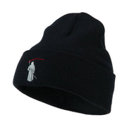 Halloween Solid Image of the Grim Reaper Embroidered Long Beanie