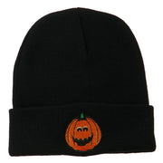 Halloween Surprised Jack o Lantern Embroidered Long Beanie