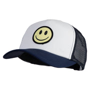 Smile Face Circular Patched Cotton Trucker Cap - Navy-White OSFM