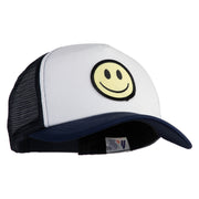 Smile Face Circular Patched Cotton Trucker Cap - Navy-White OSFM