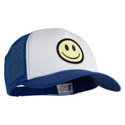 Smile Face Circular Patched Cotton Trucker Cap - Royal OSFM