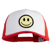 Smile Face Circular Patched Cotton Trucker Cap - Red OSFM