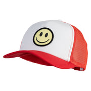 Smile Face Circular Patched Cotton Trucker Cap - Red OSFM