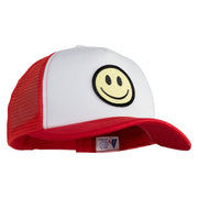 Smile Face Circular Patched Cotton Trucker Cap - Red OSFM