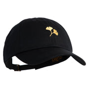 Ginkgo Embroidered Dad Style Unstructured Low Profile 6 panel Cotton Cap - Black OSFM
