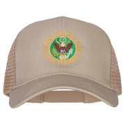 US Army Veteran Circle Embroidered Solid Cotton Mesh Pro Cap