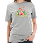 Spring Flamingo Cotton Short Sleeve Graphic Shirt