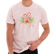 Spring Flamingo Cotton Short Sleeve Graphic Shirt