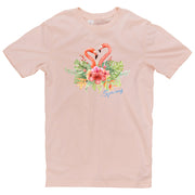 Spring Flamingo Cotton Short Sleeve Graphic Shirt