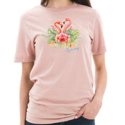 Spring Flamingo Cotton Short Sleeve Graphic Shirt