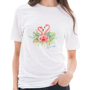 Spring Flamingo Cotton Short Sleeve Graphic Shirt