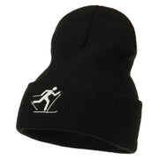 Ski Team Logo Embroidered Long Knit Beanie