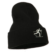 Ski Team Logo Embroidered Long Knit Beanie