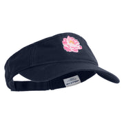 Peony Bloom Embroidered Pro Style Cotton Twill Washed Visor - Navy OSFM
