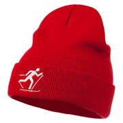 Ski Team Logo Embroidered Long Knit Beanie