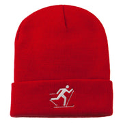 Ski Team Logo Embroidered Long Knit Beanie