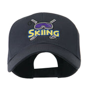 Skiing Logo with Pole and Goggle Embroidered Cap