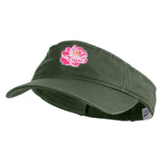 Peony Bloom Embroidered Pro Style Cotton Twill Washed Visor - Olive OSFM