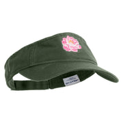 Peony Bloom Embroidered Pro Style Cotton Twill Washed Visor - Olive OSFM