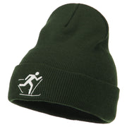 Ski Team Logo Embroidered Long Knit Beanie