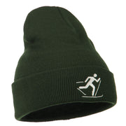 Ski Team Logo Embroidered Long Knit Beanie