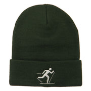 Ski Team Logo Embroidered Long Knit Beanie