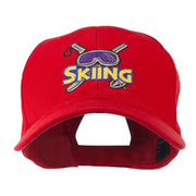 Skiing Logo with Pole and Goggle Embroidered Cap