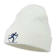 Ski Team Logo Embroidered Long Knit Beanie