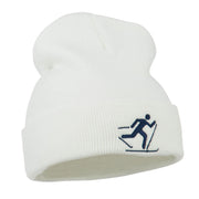 Ski Team Logo Embroidered Long Knit Beanie