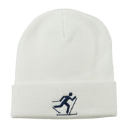 Ski Team Logo Embroidered Long Knit Beanie