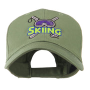 Skiing Logo with Pole and Goggle Embroidered Cap