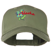 USA State Alaska Flower Embroidered Low Profile Cotton Cap