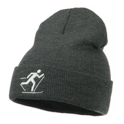 Ski Team Logo Embroidered Long Knit Beanie