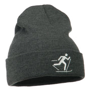 Ski Team Logo Embroidered Long Knit Beanie