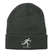 Ski Team Logo Embroidered Long Knit Beanie