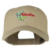 USA State Alaska Flower Embroidered Low Profile Cotton Cap