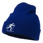 Ski Team Logo Embroidered Long Knit Beanie