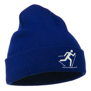 Ski Team Logo Embroidered Long Knit Beanie