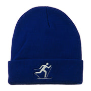 Ski Team Logo Embroidered Long Knit Beanie