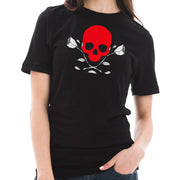 Skull and Dead Roses Graphic Design Short Sleeve Cotton Jersey T-Shirt