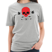 Skull and Dead Roses Graphic Design Short Sleeve Cotton Jersey T-Shirt