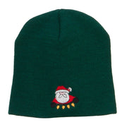 Santa with Christmas Lights Embroidered Short Beanie